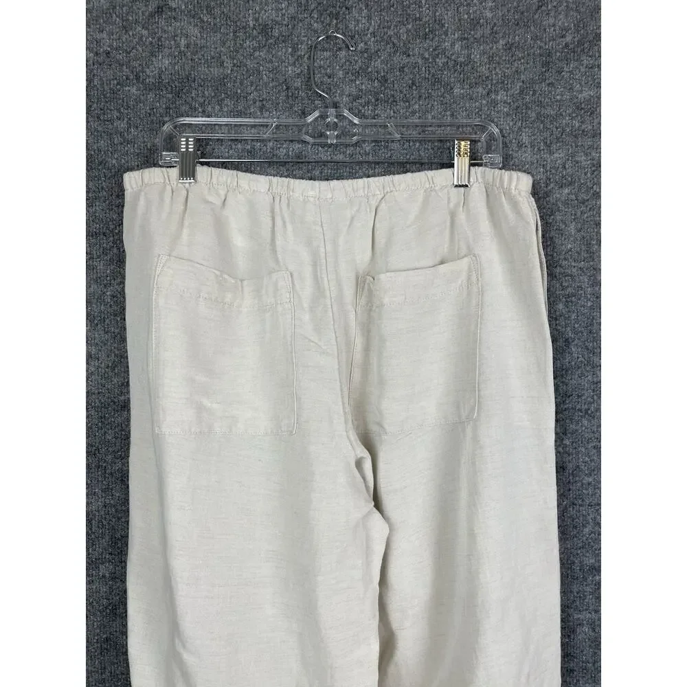 H&M Linen Blend Strech Palazzo Pants, Drawstring Size Large Off White Boho Lagon